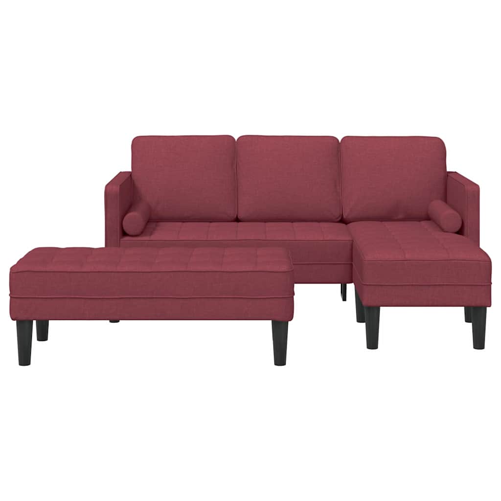 Sofa Sæt 2 Pcs Vinrød 173 X 131 X 67 Cm Stof - Billede 4