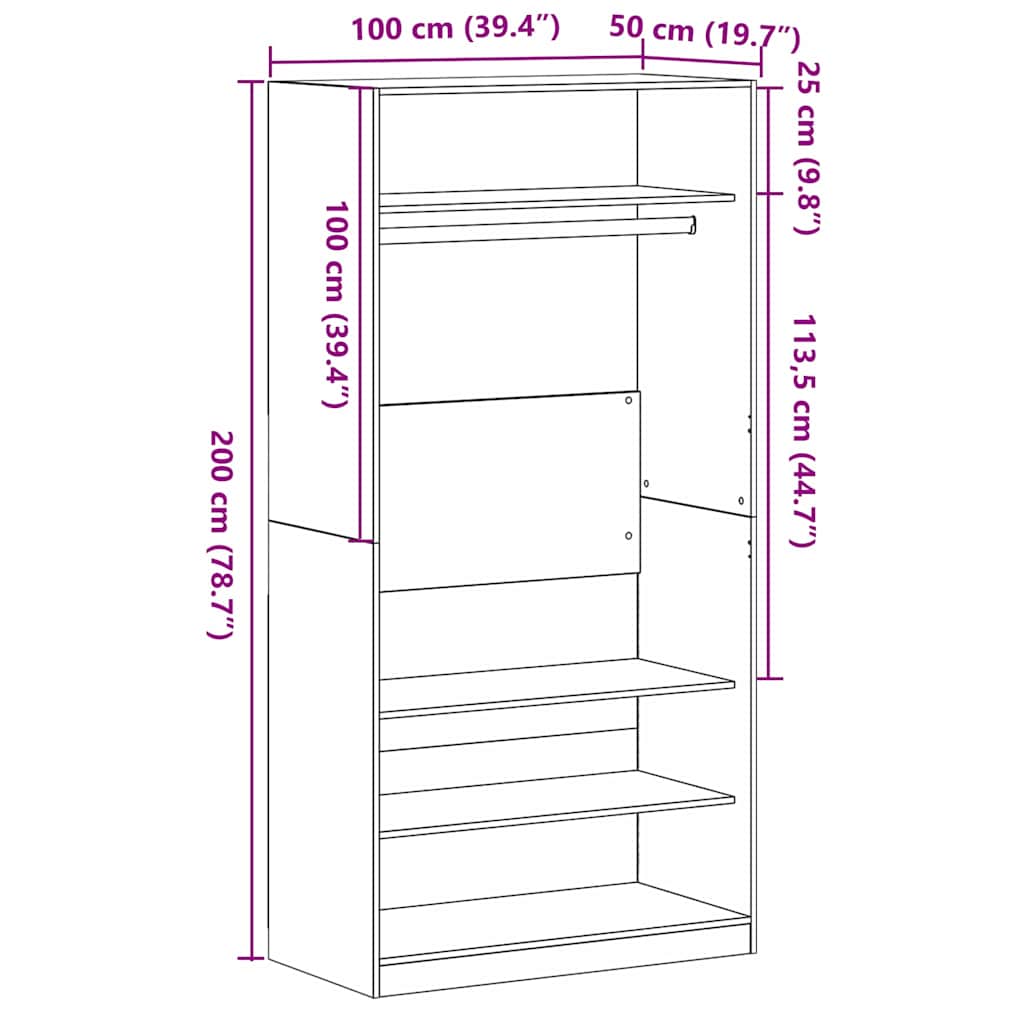 Garderobeskab Sort Eg 100 X 50 X 200 Cm Konstrueret Træ - Billede 10