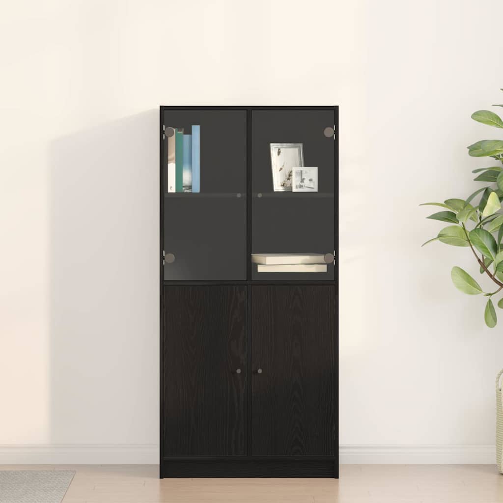 Highboard Sort 68 X 37 X 142 Cm Konstrueret Træ - Hovedbillede