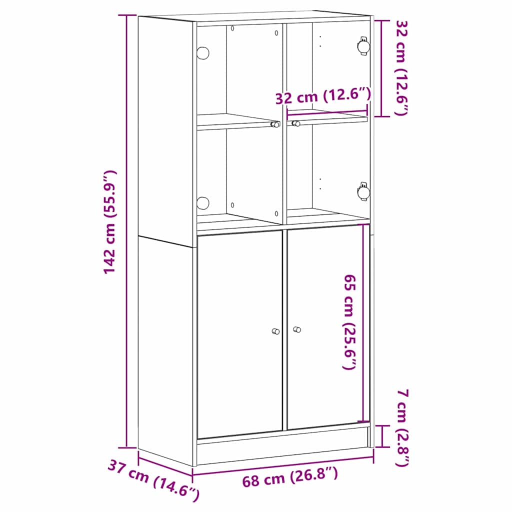 Highboard Sort 68 X 37 X 142 Cm Konstrueret Træ - Billede 11