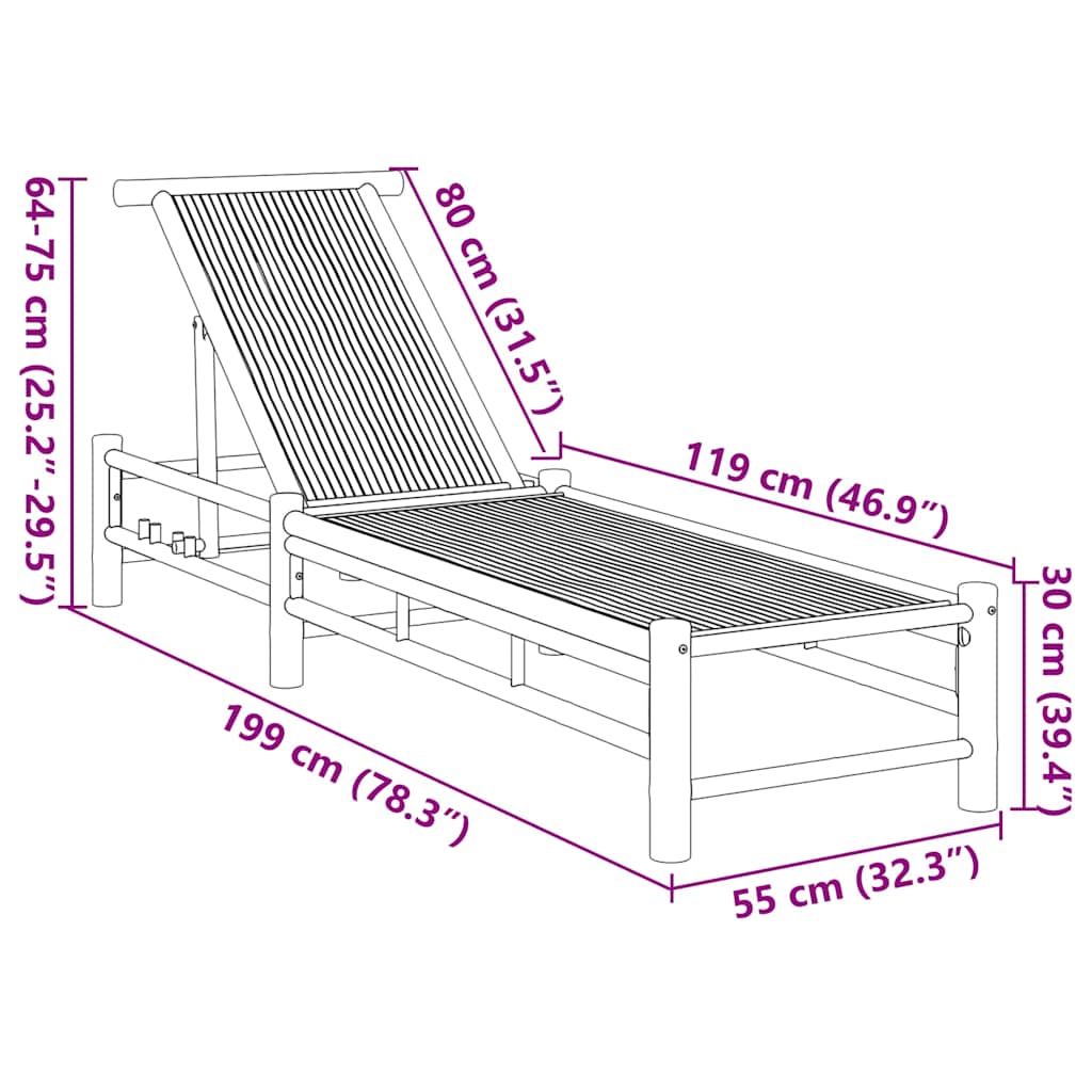 Liggestol Med Hynder 55X199X30 Cm Bambus