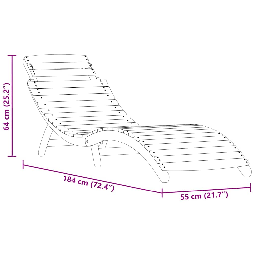 Liggestol 2 Dele Brun 55 X 184 X 64cm Massivt Akacietræ - Billede 12