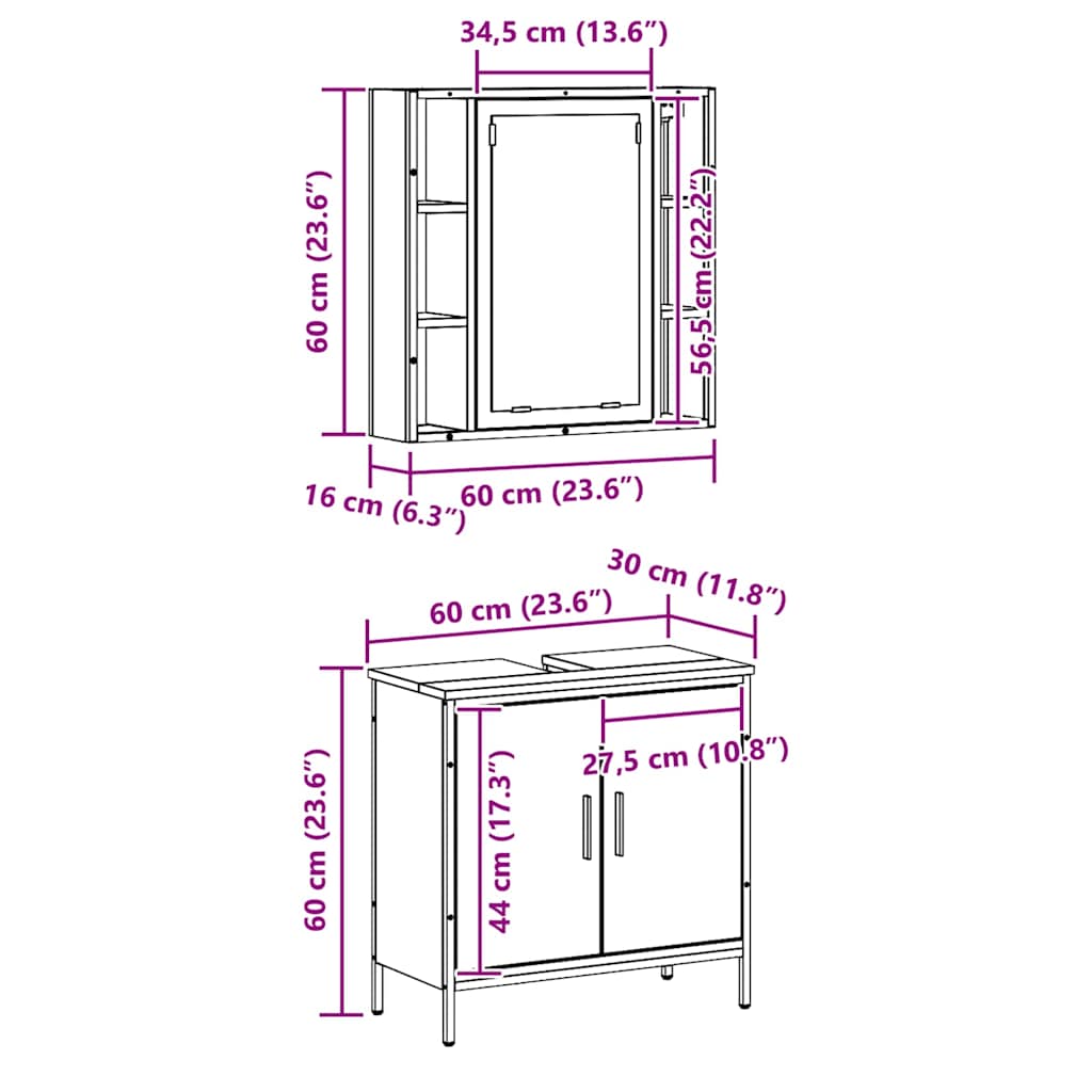 Badeværelsesmøbel Sæt Med Hylde 2 Pcs Brun 60 X 30 X 60 Cm - Billede 13