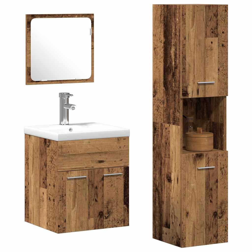 Badeværelsesmøbel Sæt 3 Pcs Gammelt Træ 41 X 38.5 X 46 Cm - Billede 3