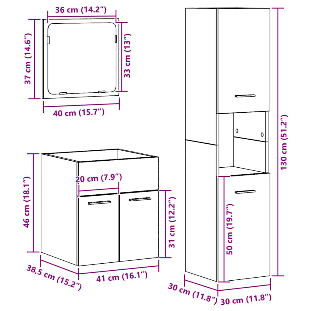 Badeværelsesmøbel Sæt 3 Pcs Gammelt Træ 41 X 38.5 X 46 Cm - Billede 12