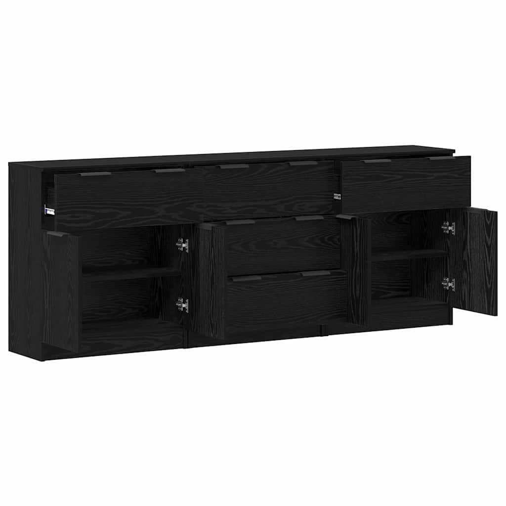 Sideboard 3 Pcs Sort Eg 60 X 30 X 70 Cm Konstrueret Træ - Billede 5