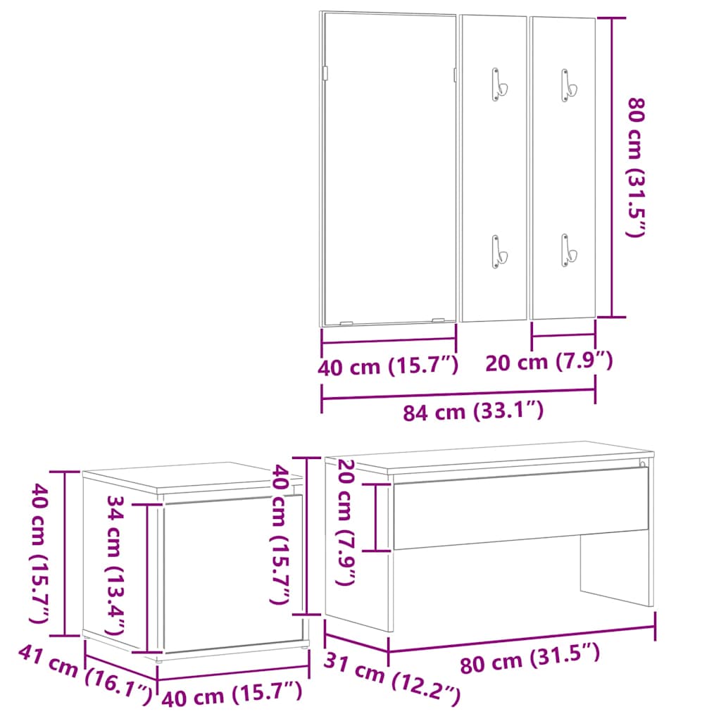 Entremøbelsæt 3 Pcs Sort Eg 80 X 31 X 40 Cm Konstrueret Træ - Billede 13