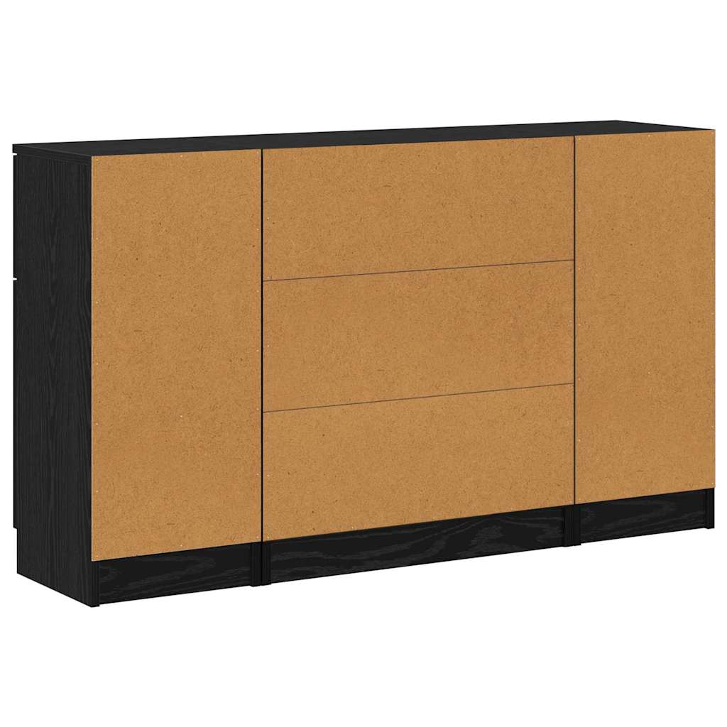 Sideboard 3 Pcs Sort Eg 121 X 30 X 70 Cm Konstrueret Træ - Billede 10