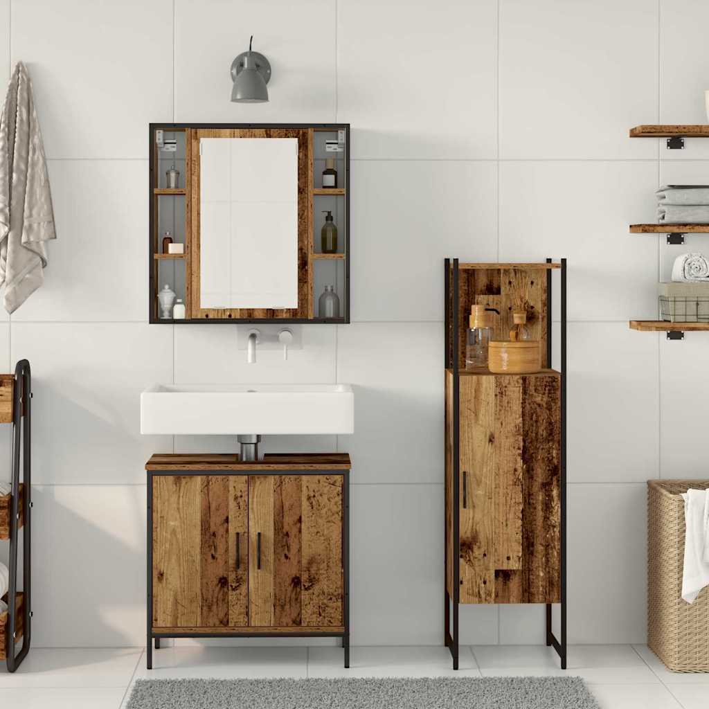 Badeværelsesmøbel Sæt Med Dør 3 Pcs Brun 33 X 33 X 120,5 Cm - Billede 4