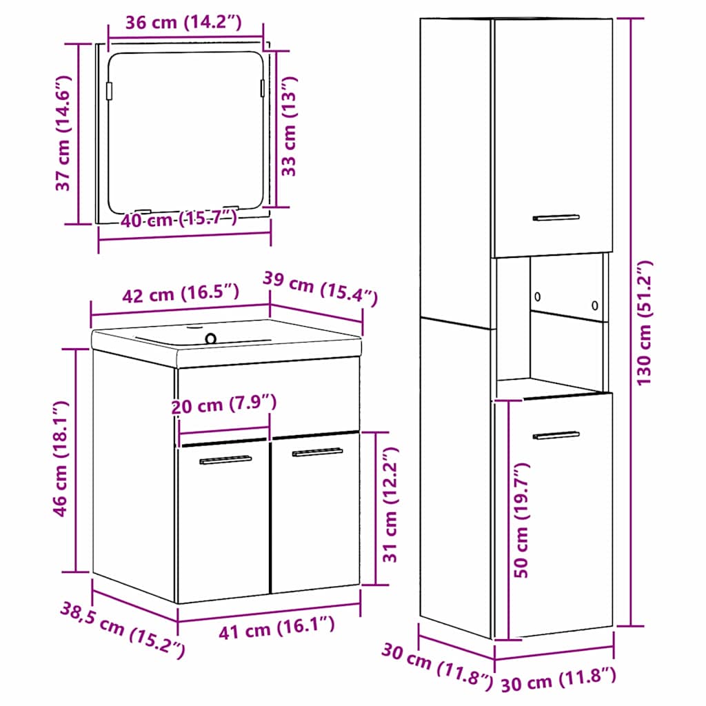 Badeværelsesmøbel Sæt 4 Pcs Gammelt Træ 41 X 38.5 X 46 Cm - Billede 12
