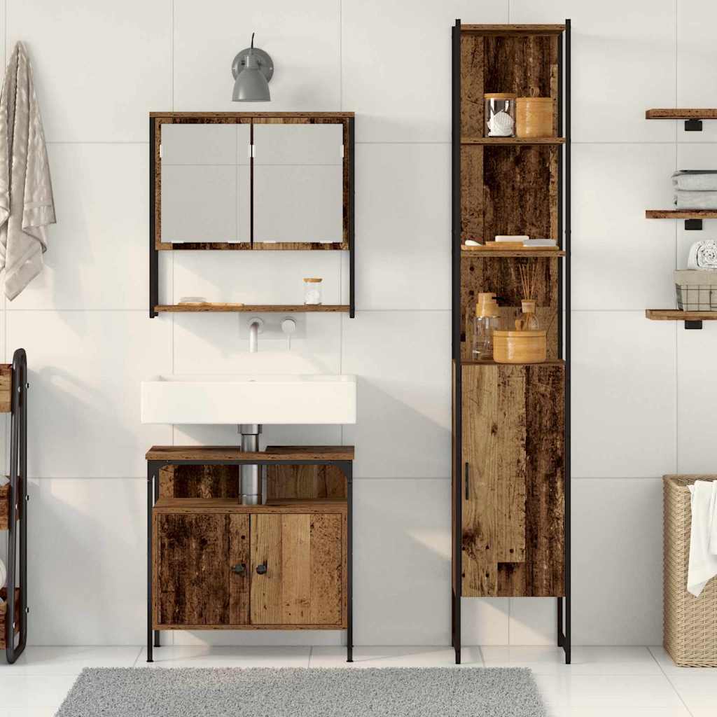 Badeværelsesmøbel Sæt 3 Pcs Gammelt Træ 33 X 33 X 185.5 Cm - Billede 4