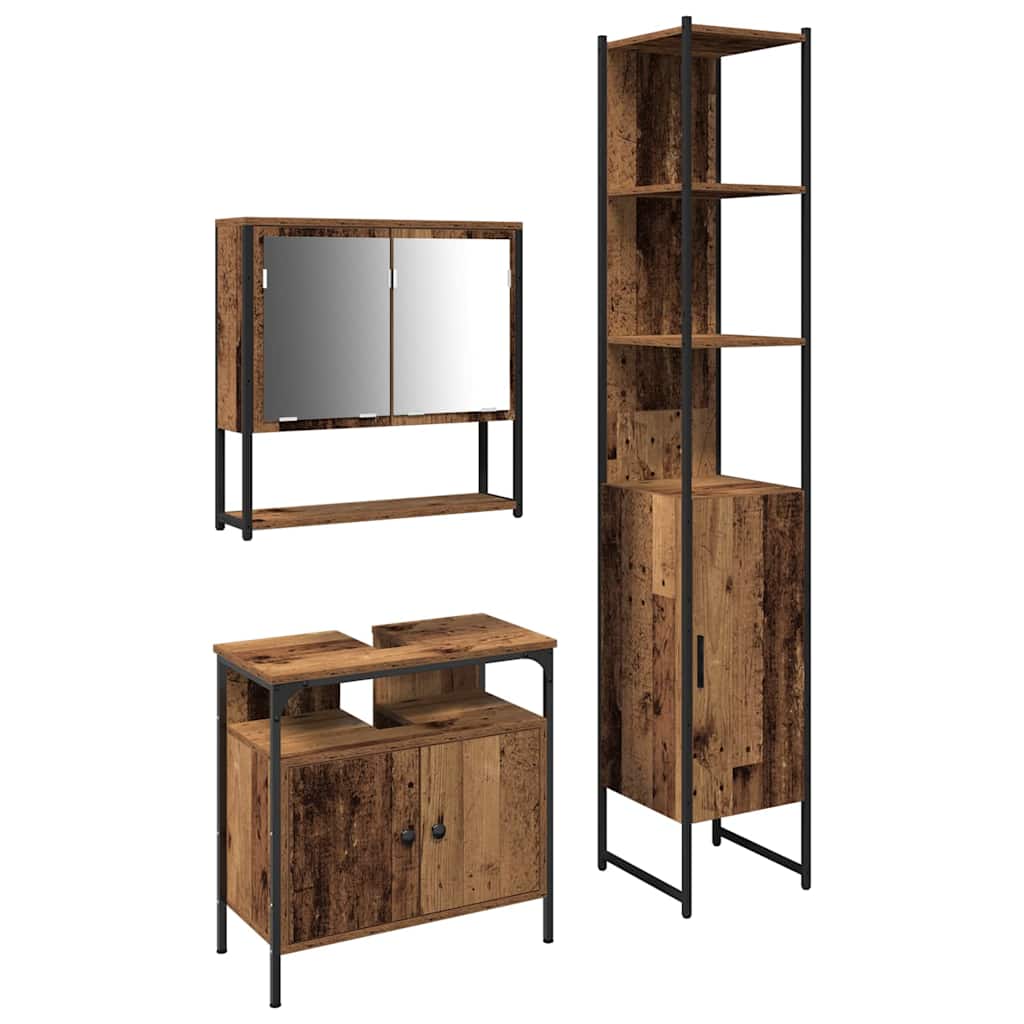 Badeværelsesmøbel Sæt 3 Pcs Gammelt Træ 33 X 33 X 185.5 Cm - Billede 2