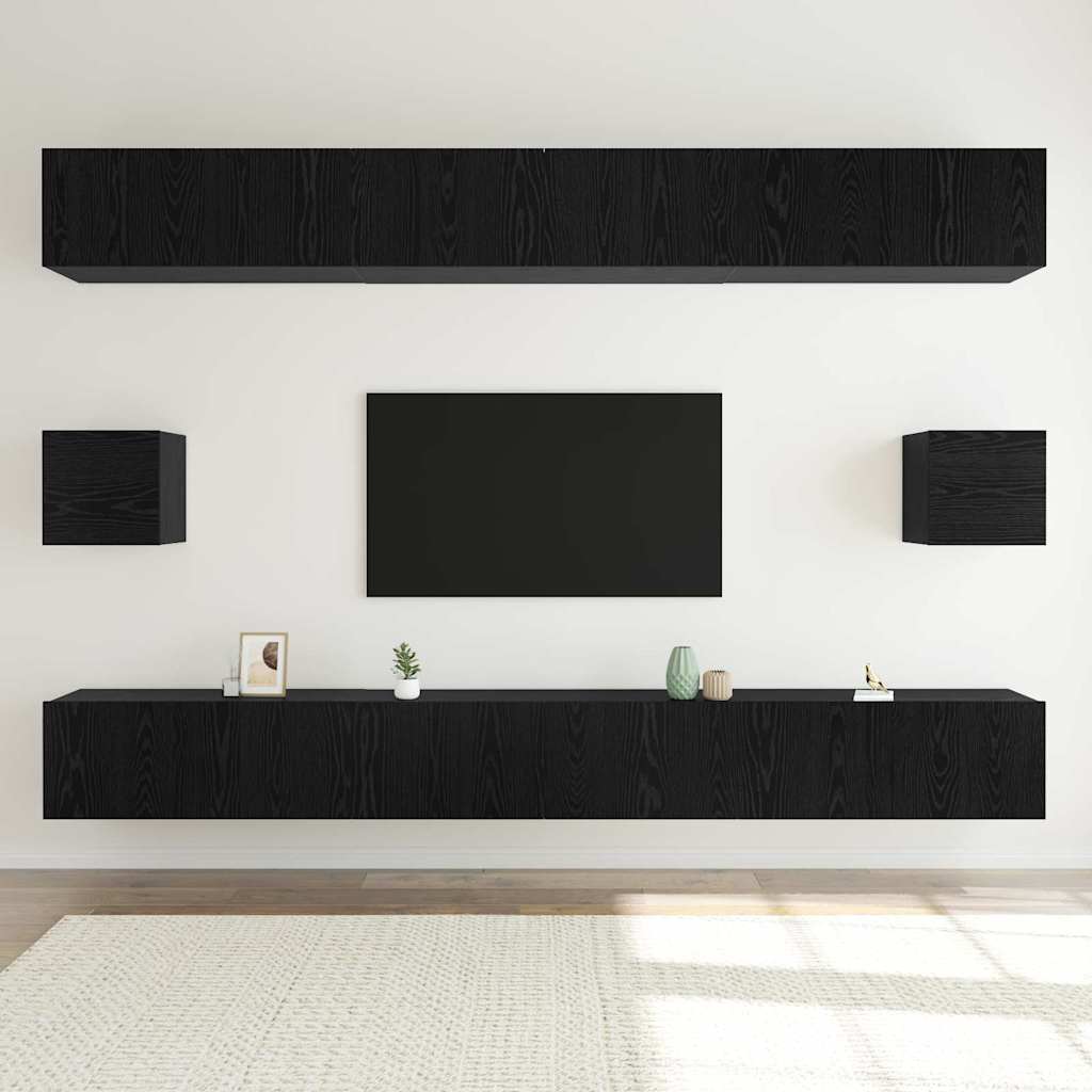 Tv-møbelsæt 8 Pcs Sort Eg 100 X 30 X 30 Cm Konstrueret Træ - Billede 4