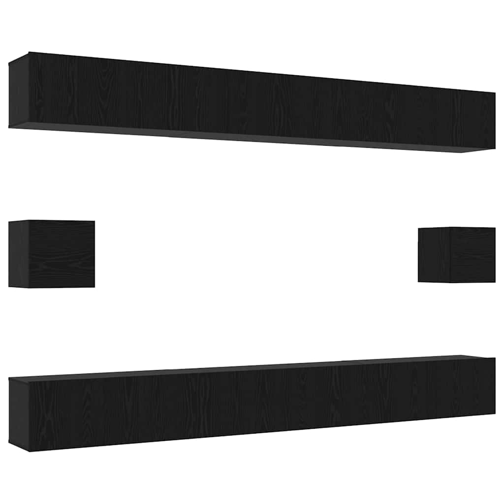 Tv-møbelsæt 8 Pcs Sort Eg 100 X 30 X 30 Cm Konstrueret Træ - Billede 2