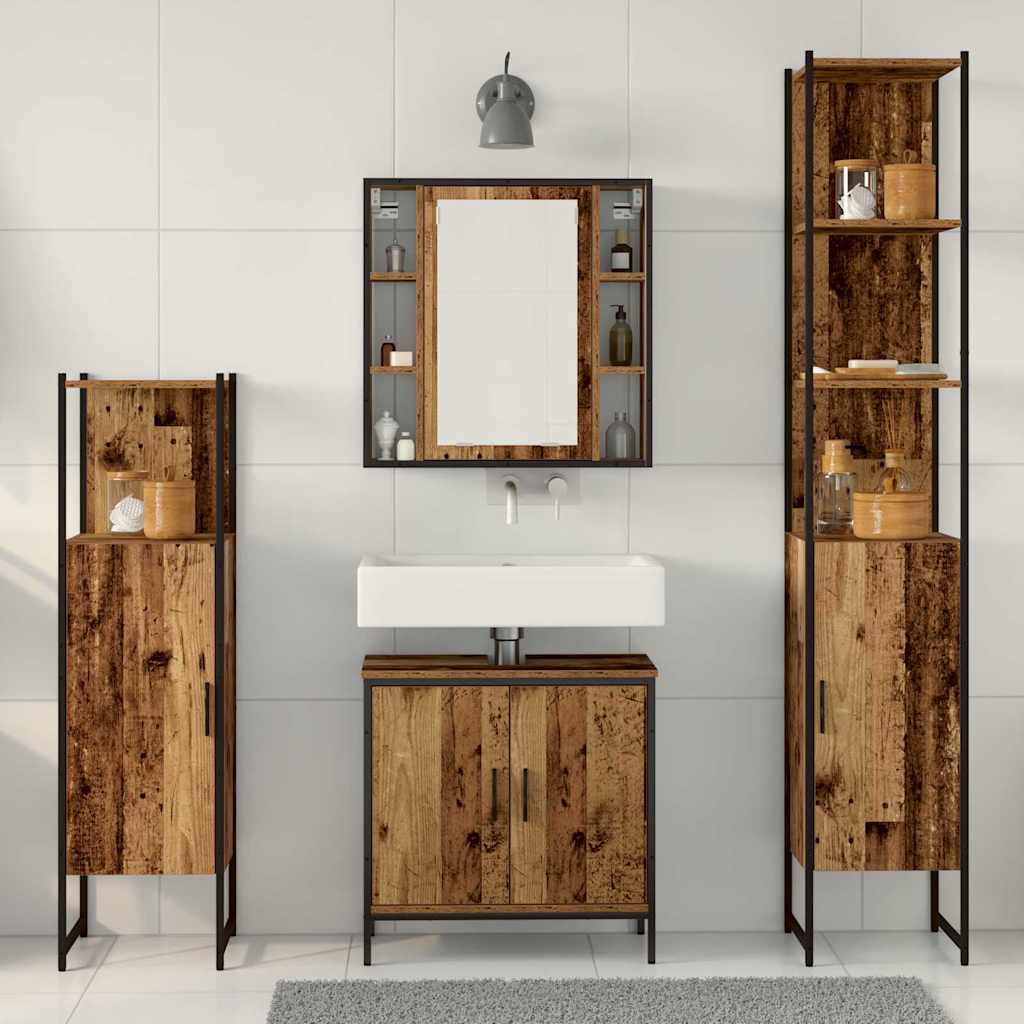 Badeværelsesmøbel Sæt Med Hylde 4 Pcs Brun 33 X 33 X 185.5 Cm - Billede 4