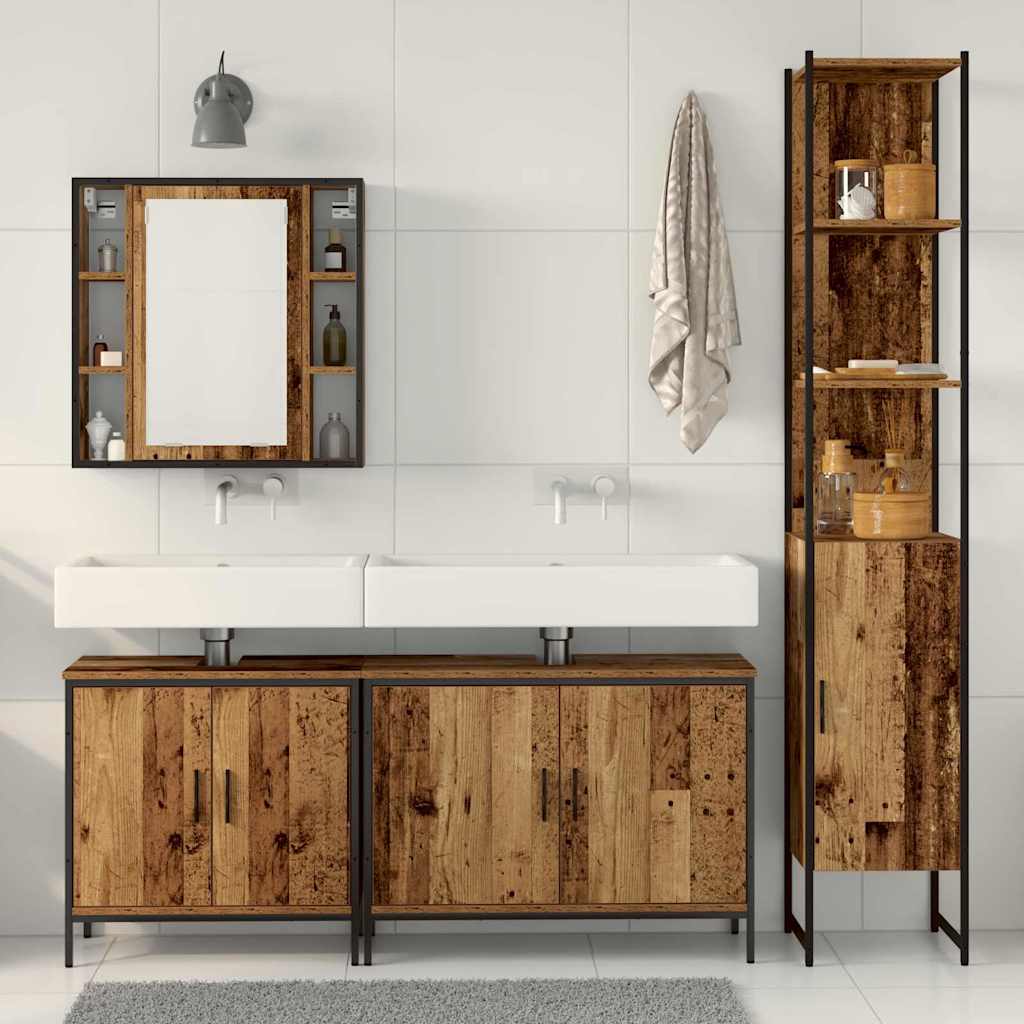 Badeværelsesmøbel Sæt Med Hylde 4 Pcs Brun 33 X 33 X 185.5 Cm - Billede 4