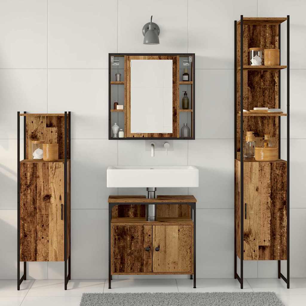 Badeværelsesmøbel Sæt 4 Pcs Gammelt Træ 33 X 33 X 185.5 Cm - Billede 4