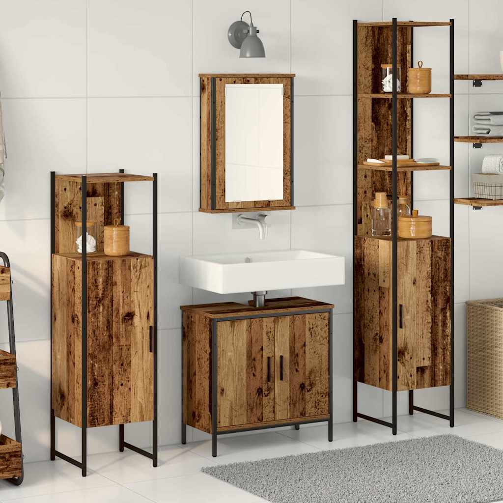 Badeværelsesmøbel Sæt Med Hylde 4 Pcs Brun 33 X 33 X 185.5 Cm - Hovedbillede