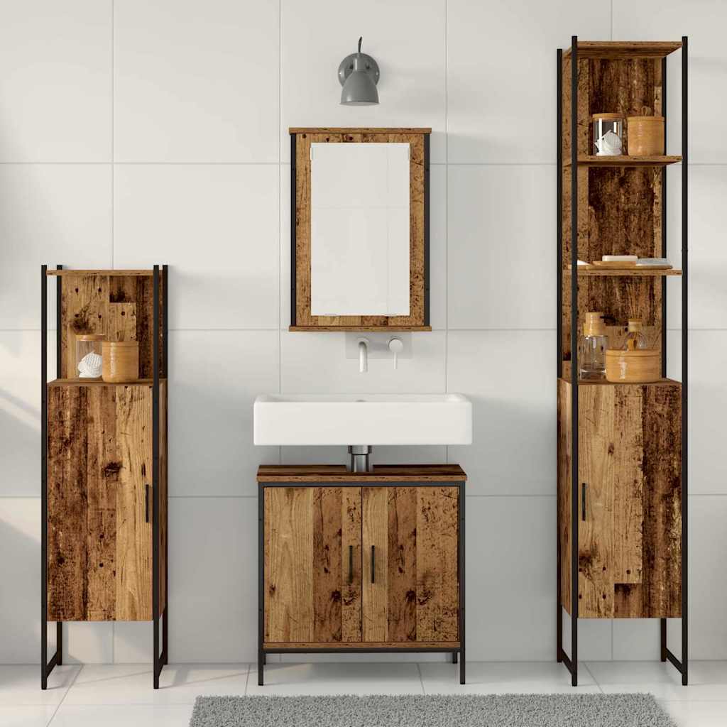 Badeværelsesmøbel Sæt Med Hylde 4 Pcs Brun 33 X 33 X 185.5 Cm - Billede 4
