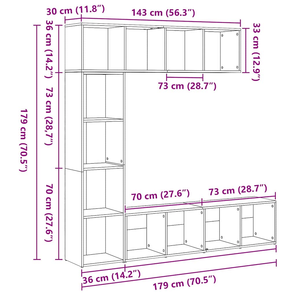Bogskab 3 Pcs Sort Eg 36 X 30 X 143 Cm Konstrueret Træ - Billede 13