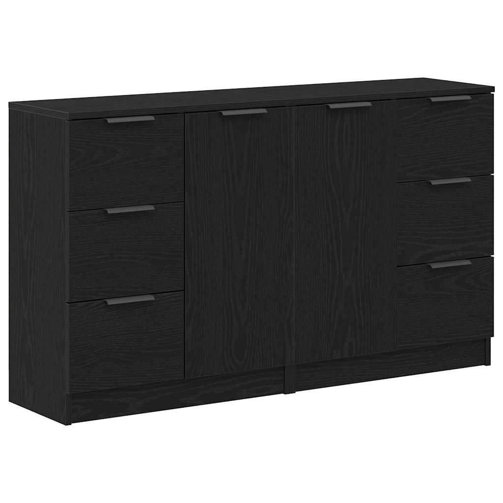 Skænk Med Skuffe Sort Eg 180 X 30 X 70 Cm Konstrueret Træ - Billede 2