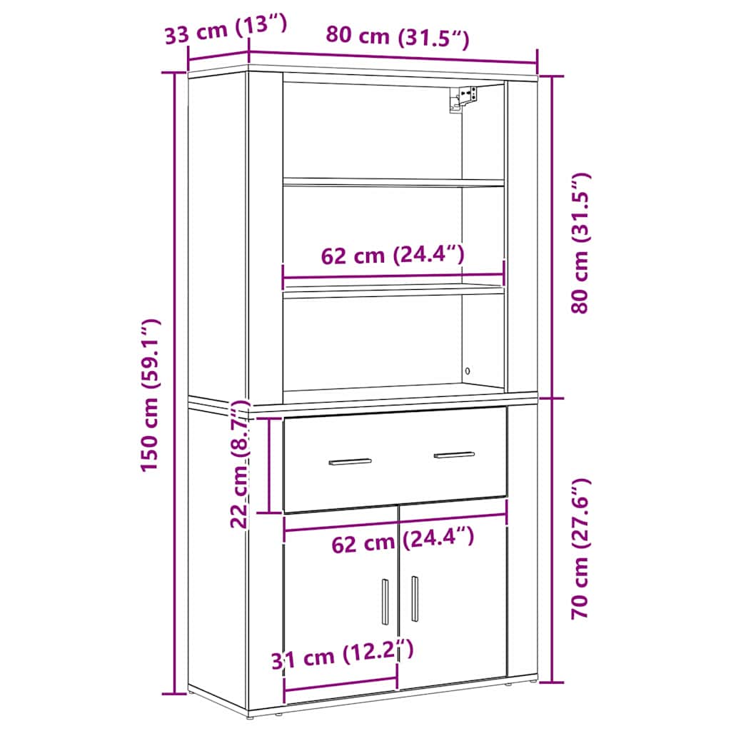Højskab Med Skuffe Sort Eg 80 X 33 X 150 Cm Konstrueret Træ - Billede 13