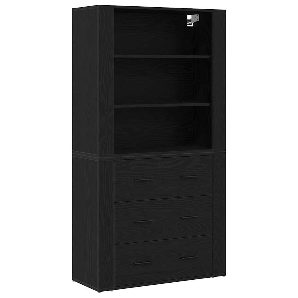 Højskab Med Skuffe Sort Eg 80 X 33 X 150 Cm Konstrueret Træ - Billede 2