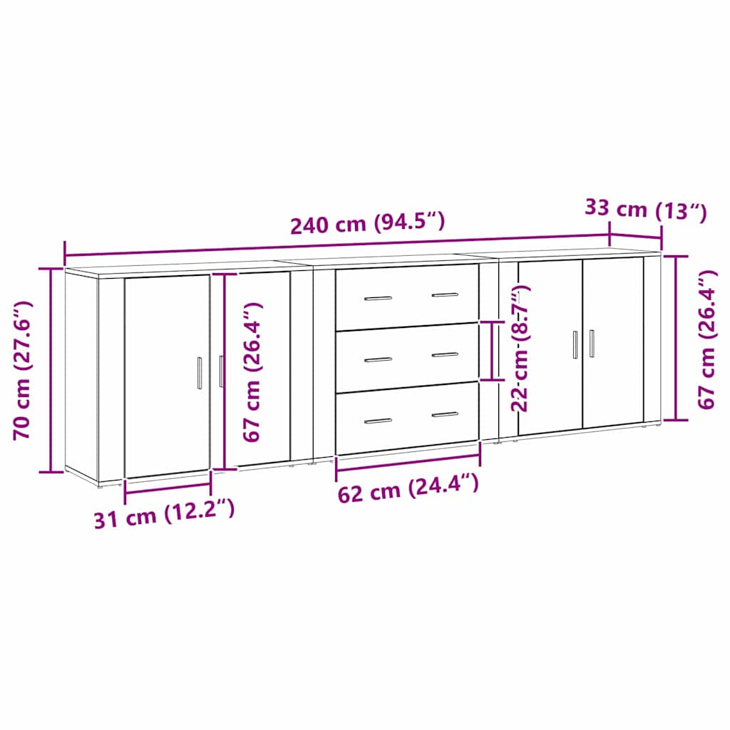 Skab Med Skuffe Sort Eg 240 X 33 X 70 Cm Konstrueret Træ - Billede 13