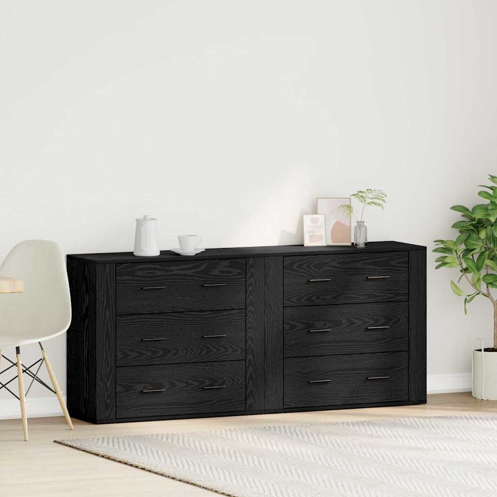 Skænk Med Skuffe Sort Eg 160 X 33 X 70 Cm Konstrueret Træ - Hovedbillede