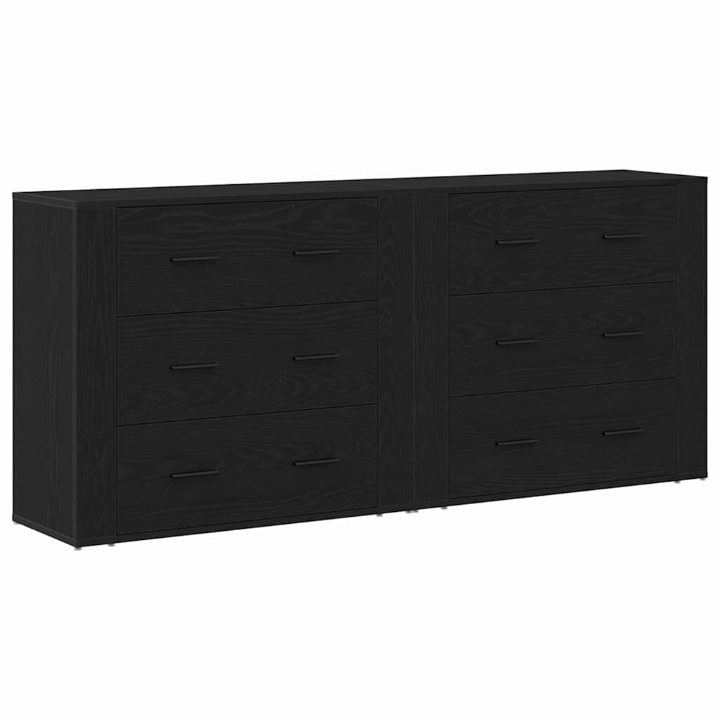 Skænk Med Skuffe Sort Eg 160 X 33 X 70 Cm Konstrueret Træ - Billede 2