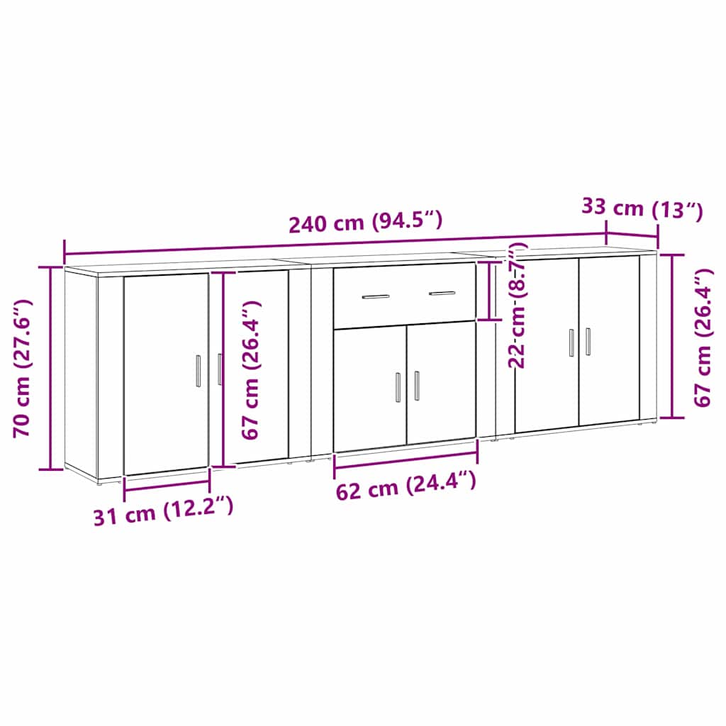 Sideboard Med Skuffe Sort Eg 240 X 33 X 70 Cm Konstrueret Træ - Billede 13