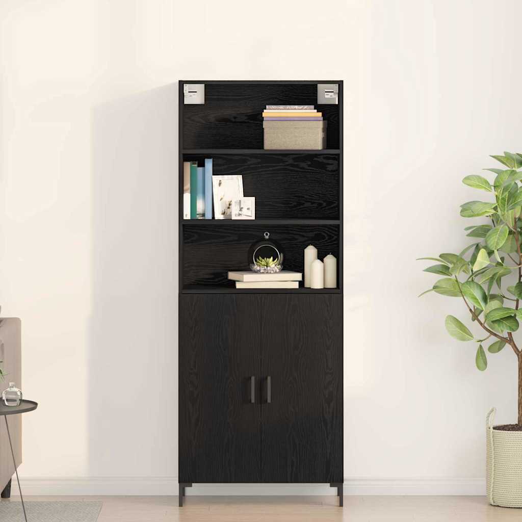 Highboard 2 Pcs Sort Eg 70 X 34 X 180 Cm Konstrueret Træ - Billede 4