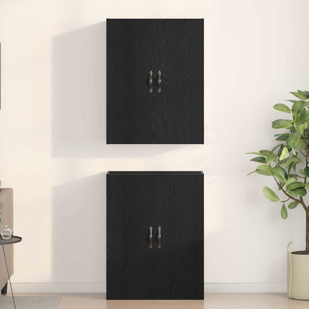 Vægskab 2 Pcs Sort Eg 69.5 X 34 X 90 Cm Konstrueret Træ - Billede 4