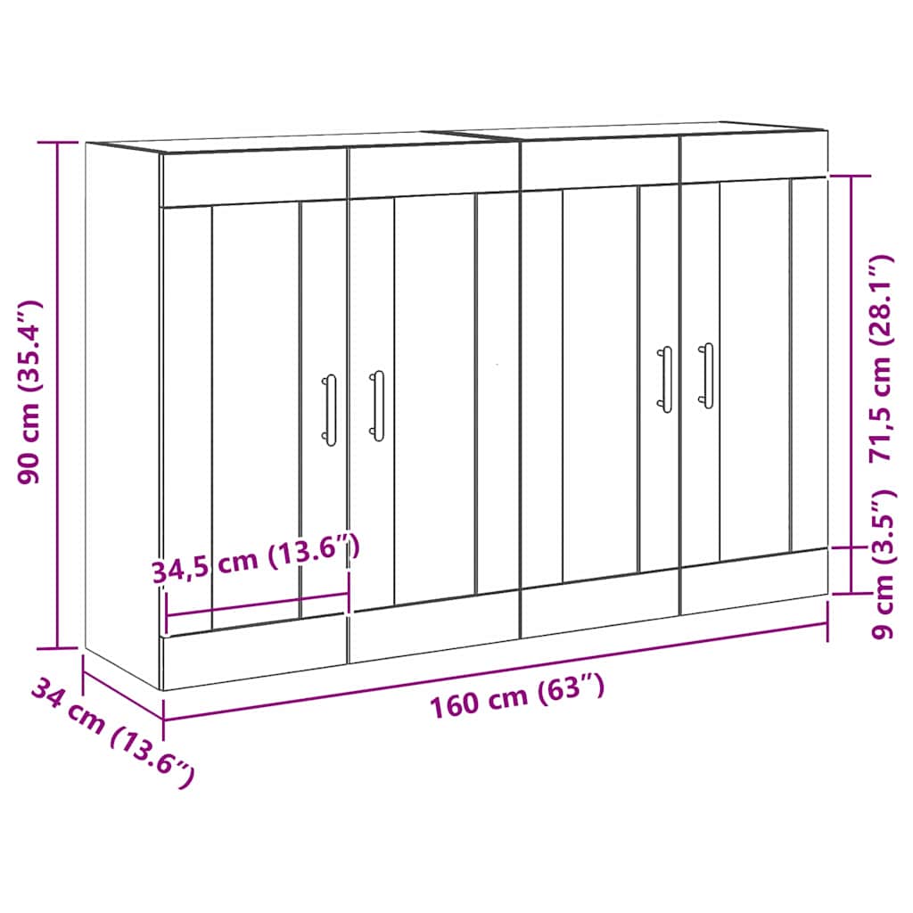 Væghængt Skab 2 Pcs Sort Eg 160 X 34 X 90 Cm Konstrueret Træ - Billede 10