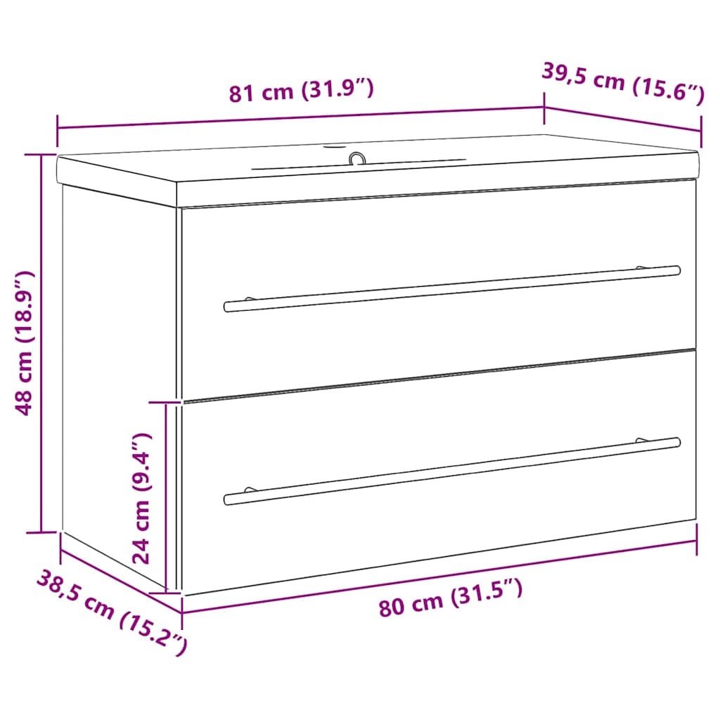 Vaskeskab Med Vask 2 Pcs Gammelt Træ 80 X 38.5 X 48 Cm - Billede 11