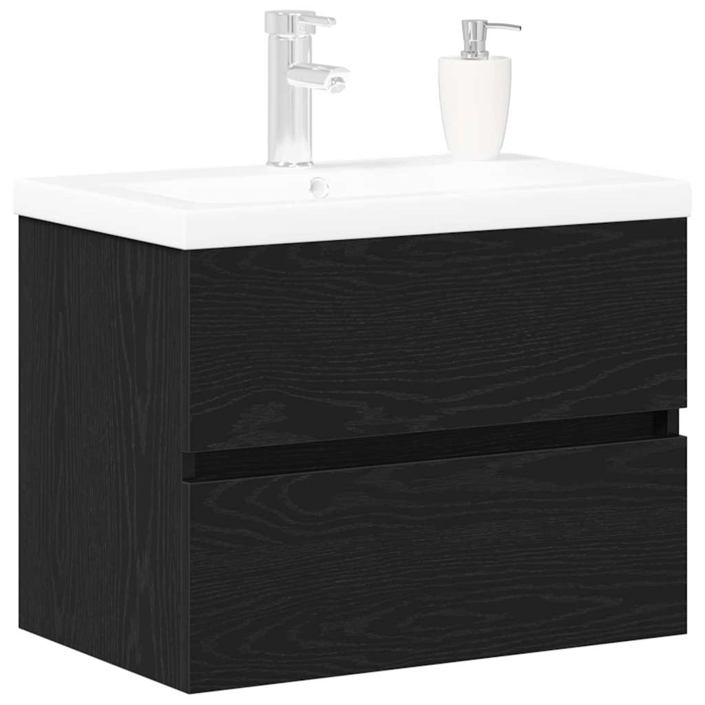 Vaskeskab Vægmonteret Sort Eg 60 X 39 X 62 Cm Konstrueret Træ - Billede 3
