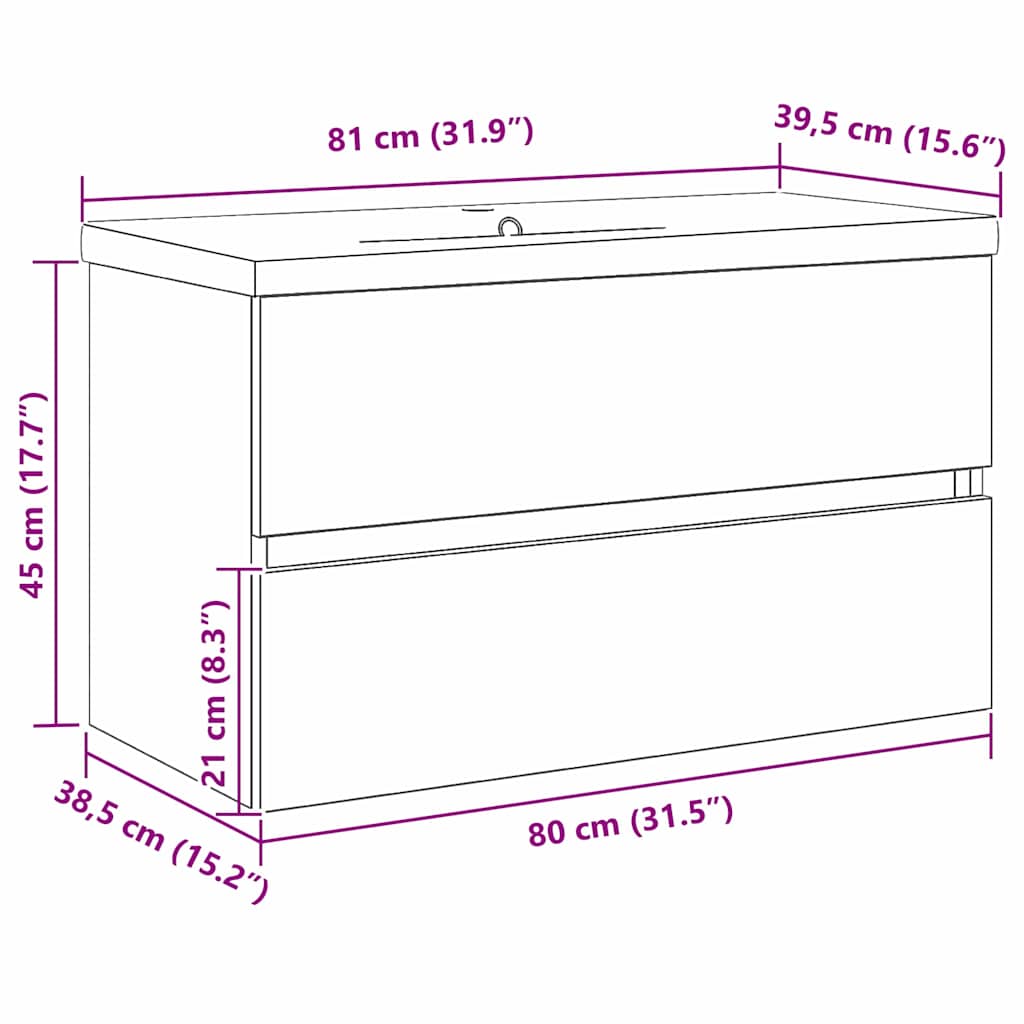 Vaskeskab Vægmonteret Sort Eg 80 X 39 X 62 Cm Konstrueret Træ - Billede 11