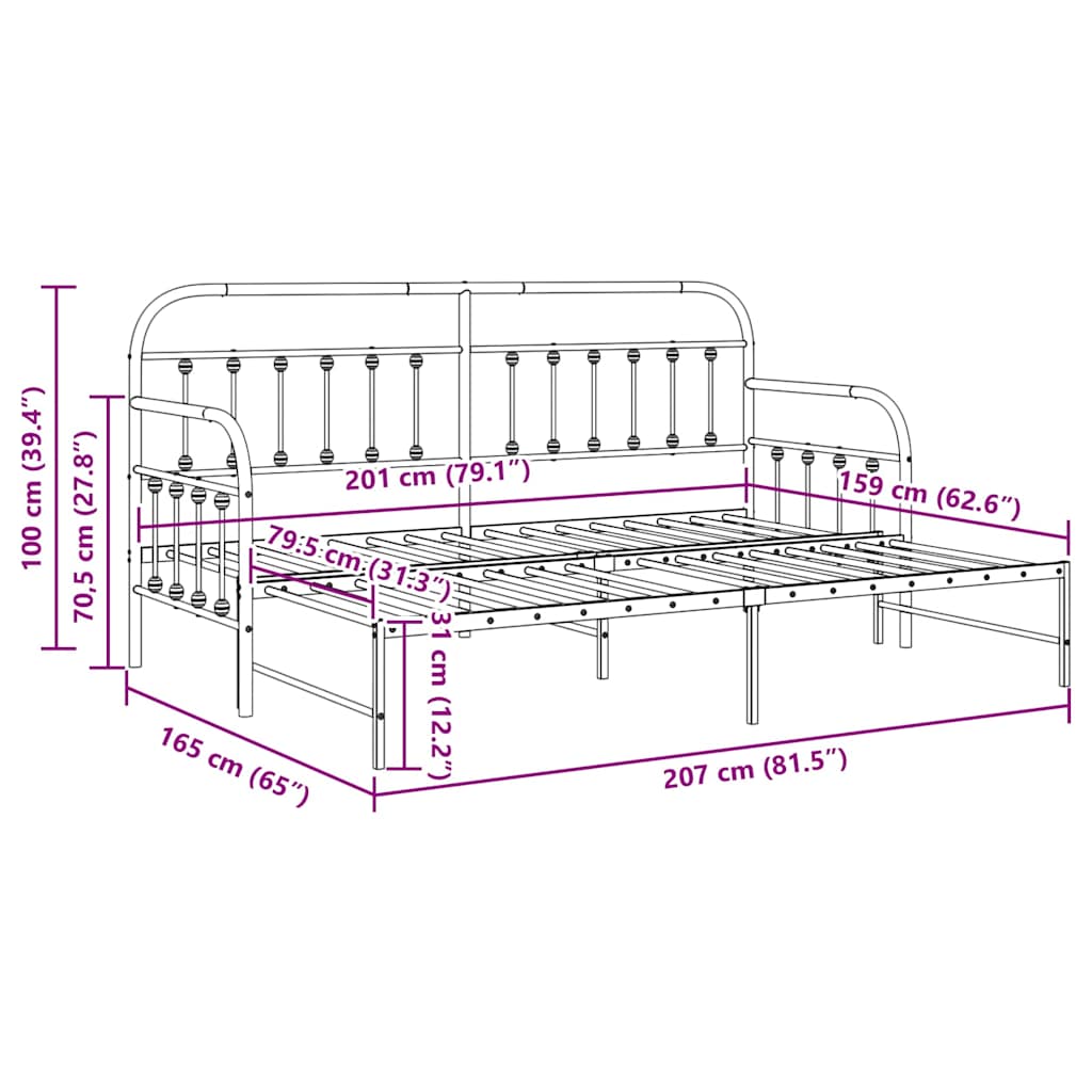 Dagsengramme Med Hovedgærde Sort 80 200 Cm Stål - Billede 12