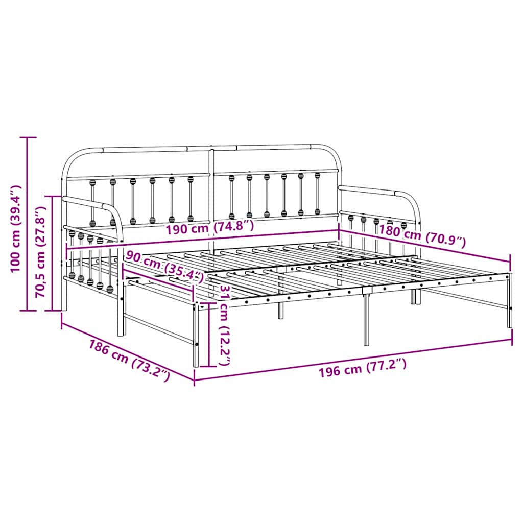 Dagsengramme Med Hovedgærde Hvid 90 X 190 Cm Stål - Billede 12