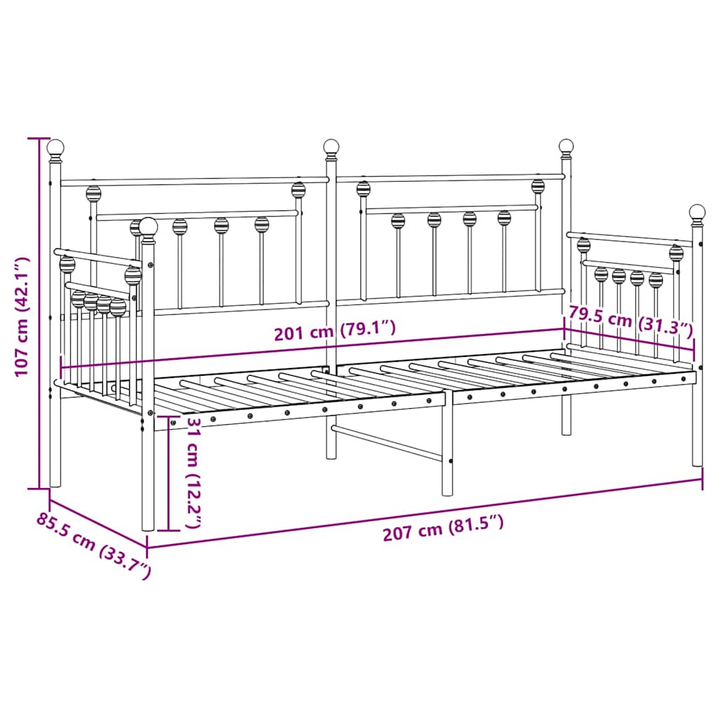 Dagsengramme Med Hovedgærde Sort 80 X 200 Cm Stål - Billede 10