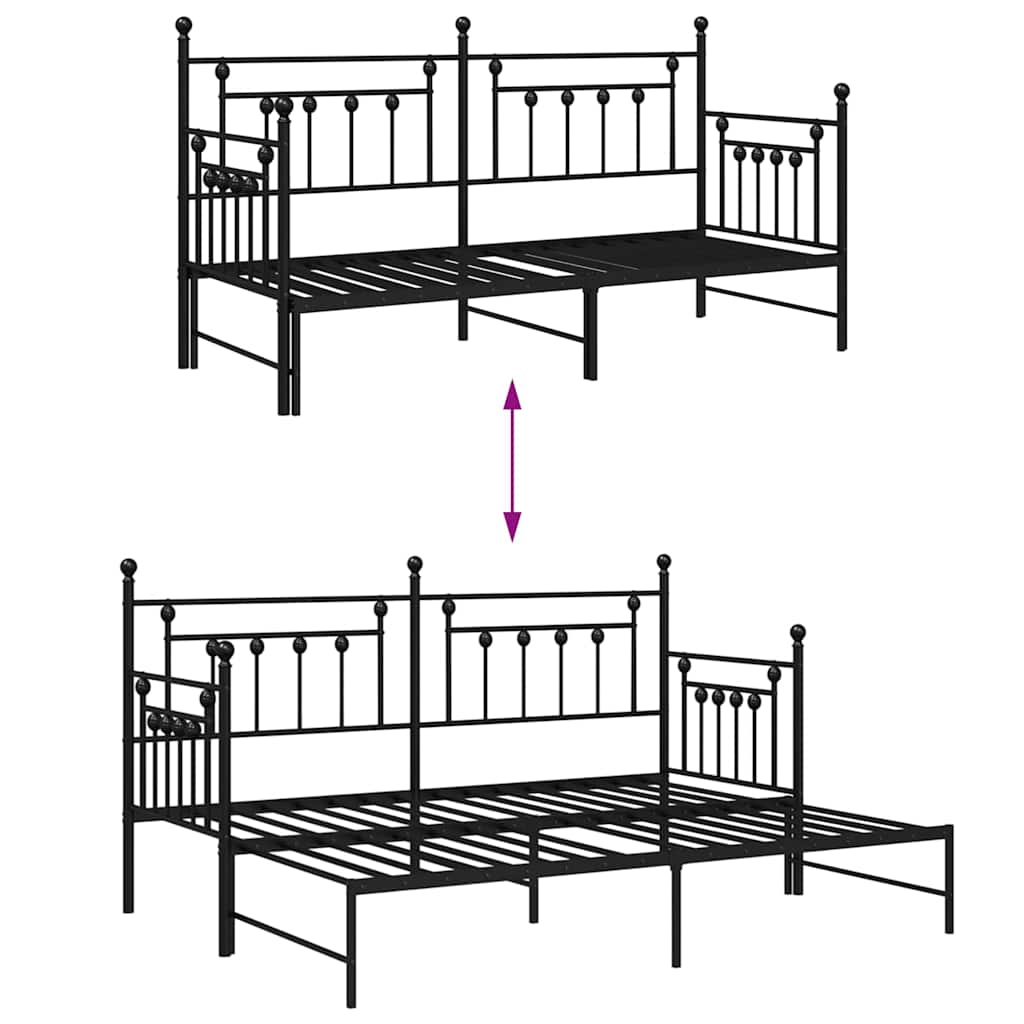 Dagsengramme Med Hovedgærde Sort 75 X 190 Cm Stål - Billede 11