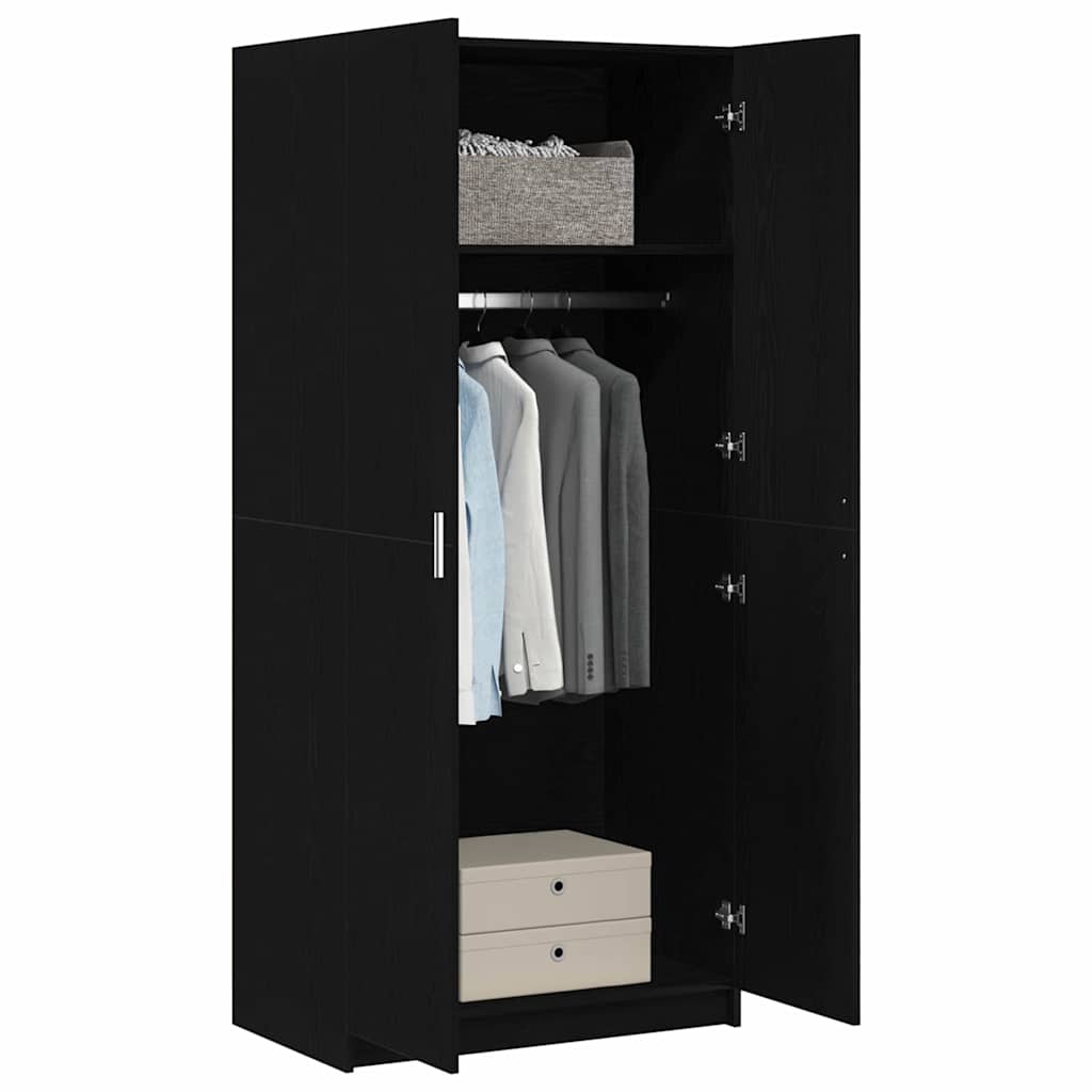 Garderobeskab Med Dør Sort 80 X 51 X 180 Cm Konstrueret Træ - Billede 3