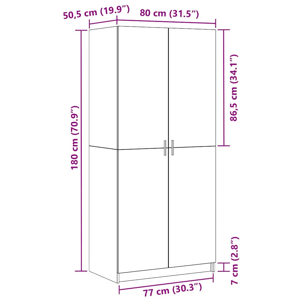 Garderobeskab Med Dør Sort 80 X 51 X 180 Cm Konstrueret Træ - Billede 11