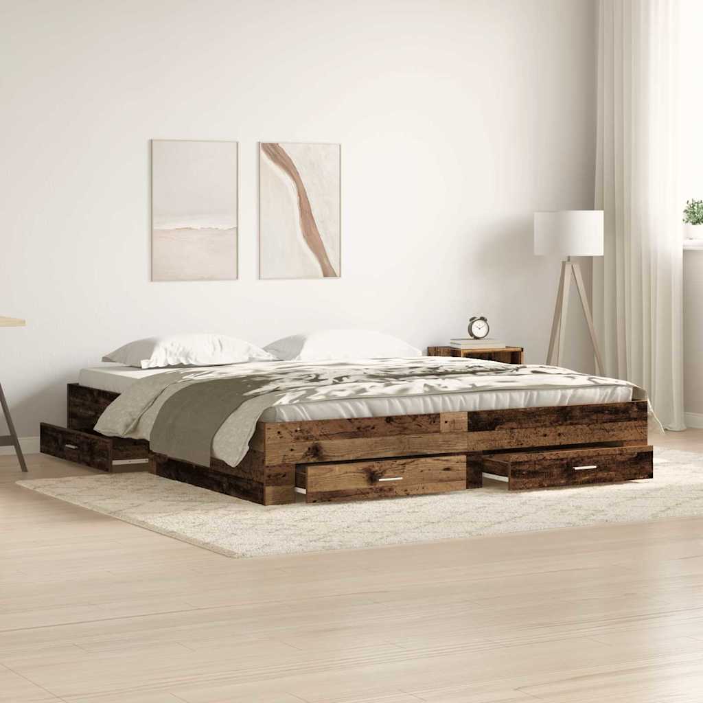 Sengestel Med Skuffer Gammelt Træ 180 X 200 Cm Konstrueret Træ - Hovedbillede