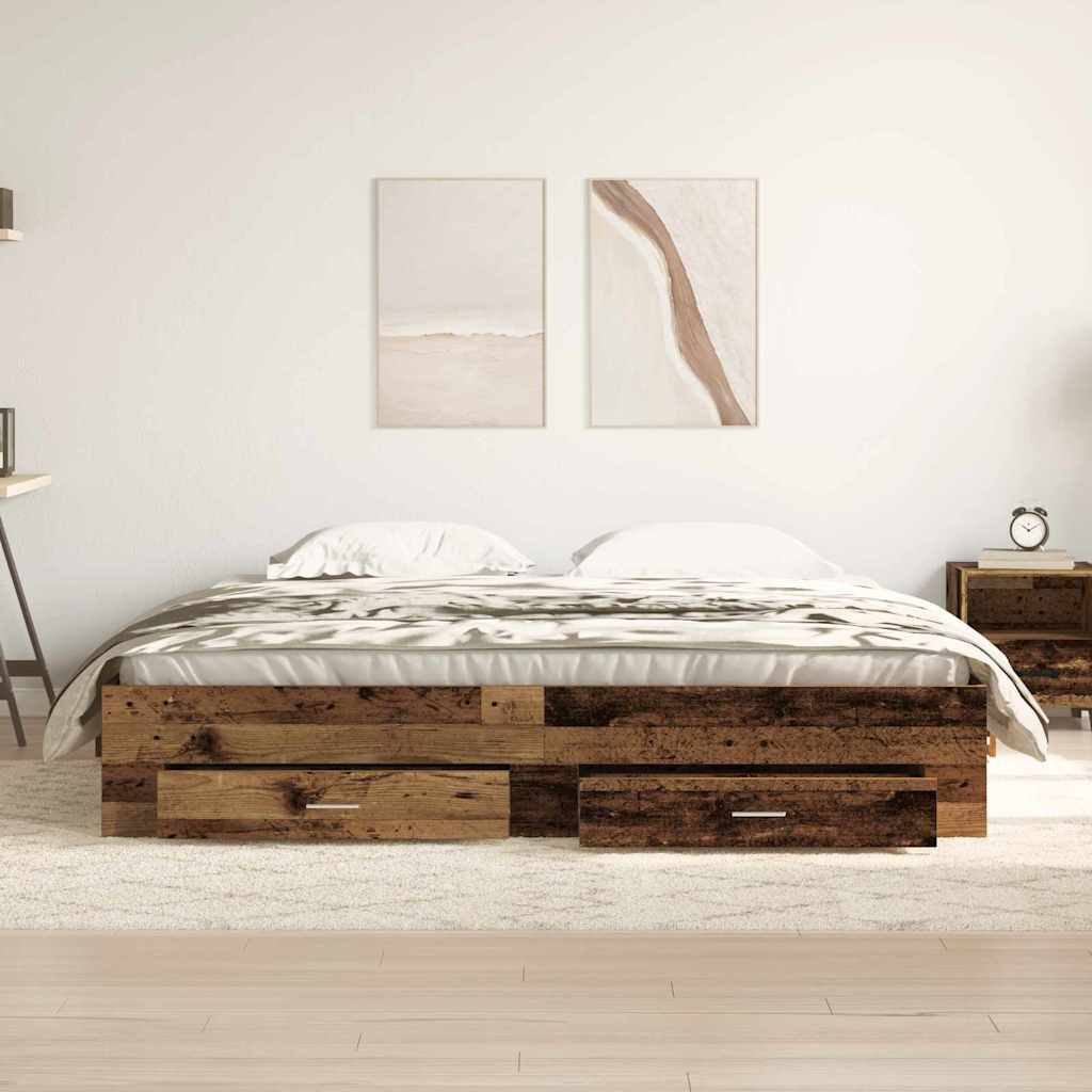 Sengestel Med Skuffer Gammelt Træ 180 X 200 Cm Konstrueret Træ - Billede 4