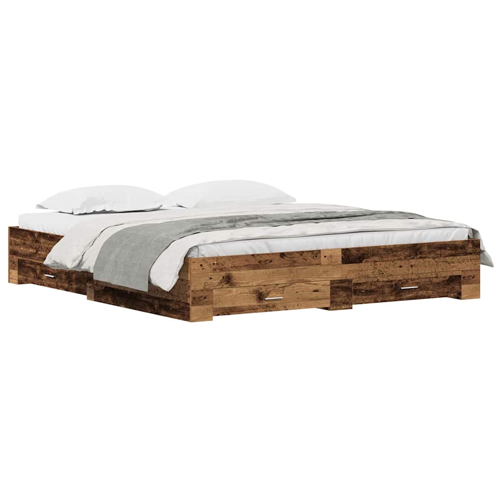 Sengestel Med Skuffer Gammelt Træ 180 X 200 Cm Konstrueret Træ - Billede 3