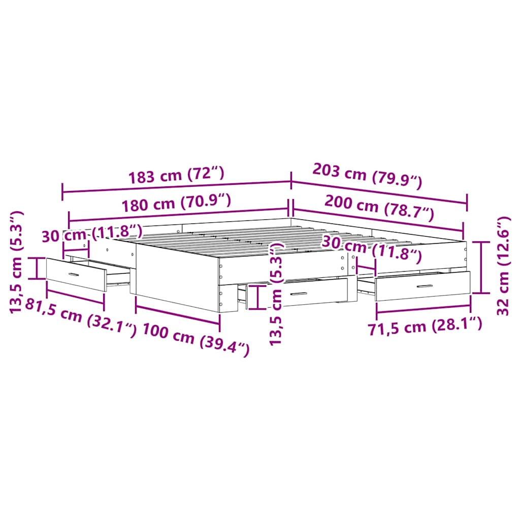 Sengestel Med Skuffer Gammelt Træ 180 X 200 Cm Konstrueret Træ - Billede 11