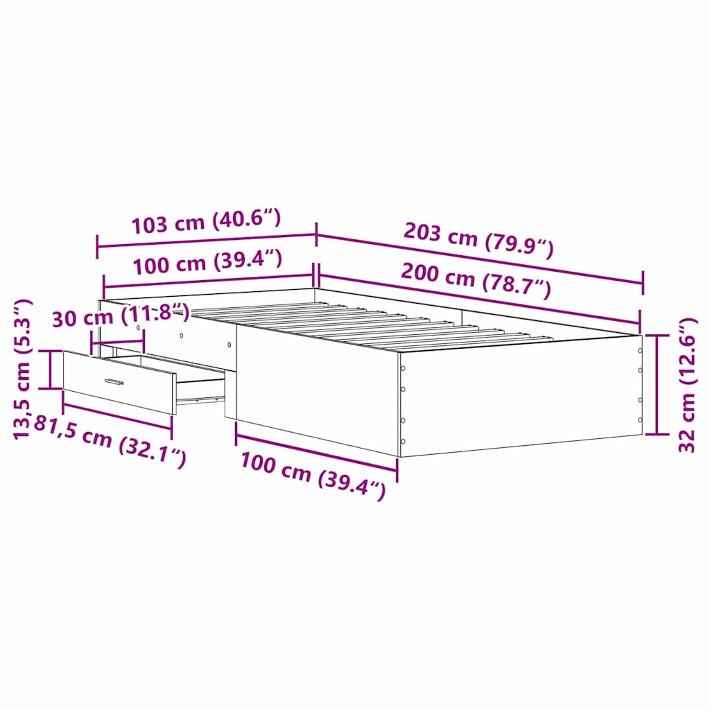 Sengestel Med Skuffer Gammelt Træ 100 X 200 Cm Konstrueret Træ - Billede 11