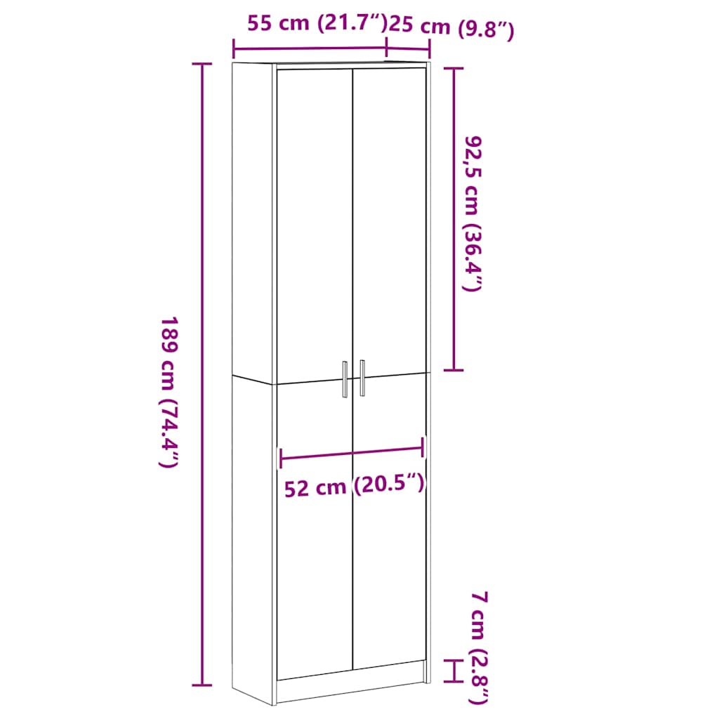 Garderobeskab Med Dør Sort Eg 55 X 25 X 189 Cm Konstrueret Træ - Billede 11