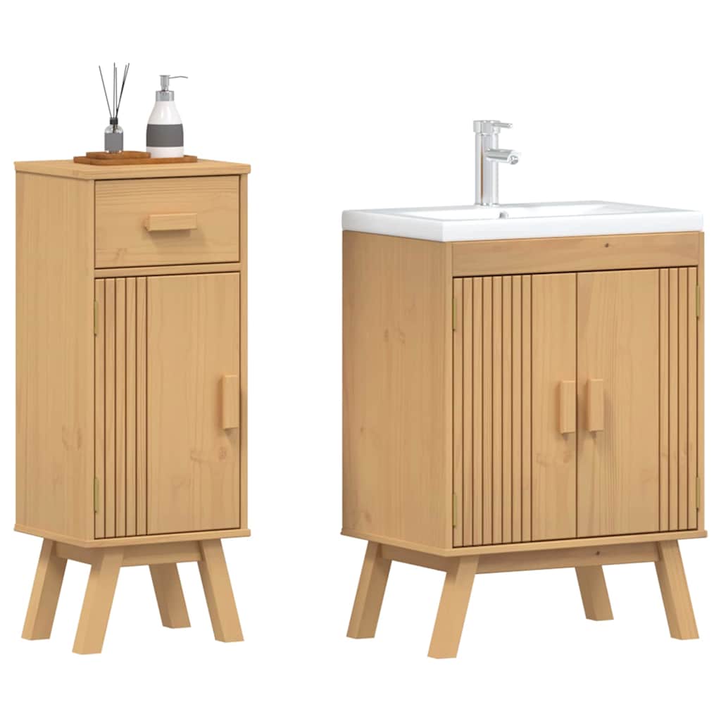 Badeværelsessæt 2 Pcs Brun 114 X 43 X 73.5 Cm Massivt Fyrretræ - Billede 3